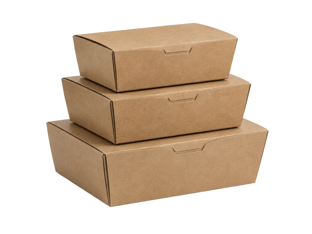 Stack of kraft takeaway food boxes